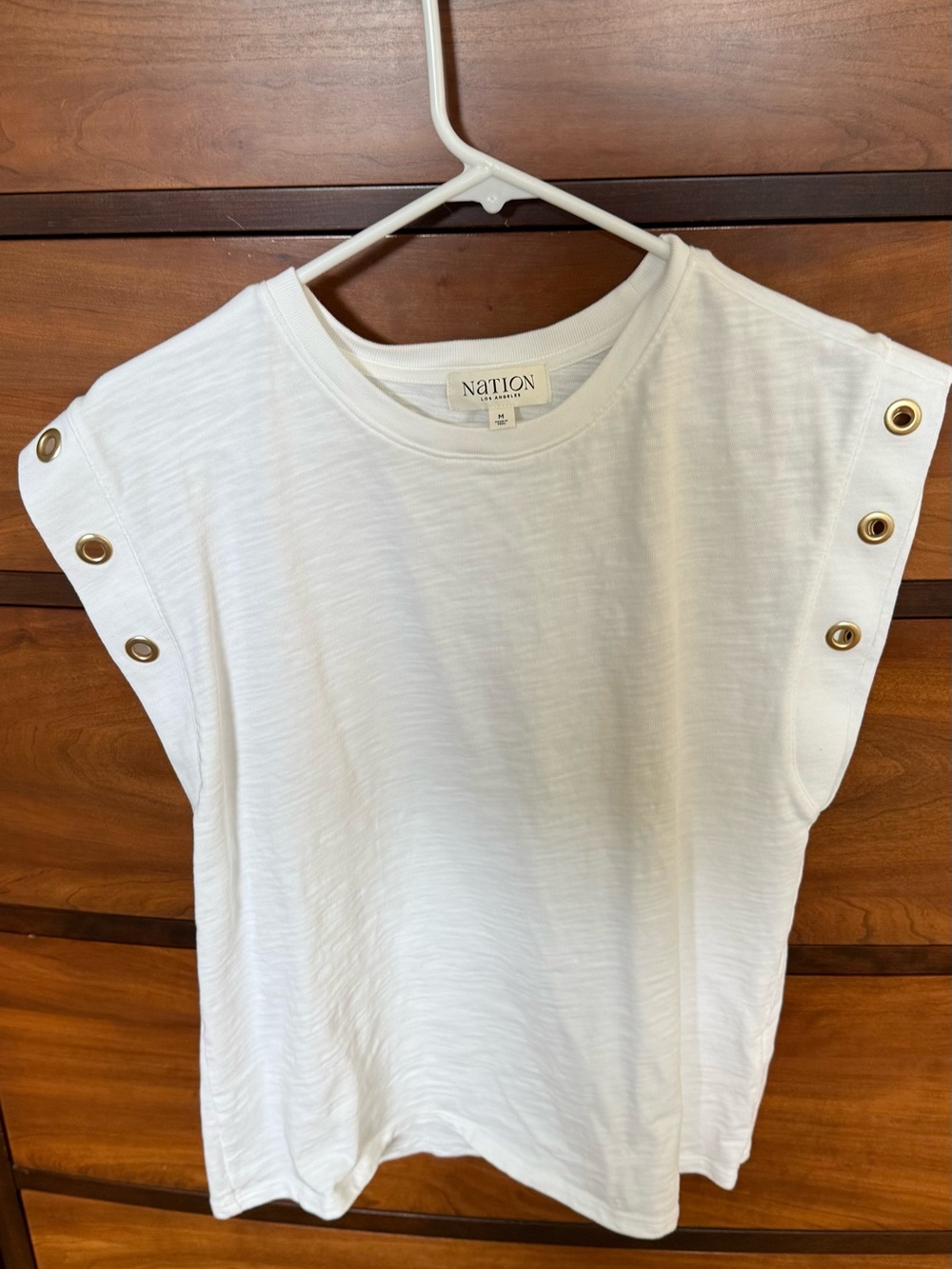 White gold Grommet-Sleeve Crewneck Top size M color